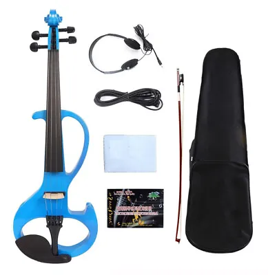 Blue Electric Violin 4/4 Silent Violin Solid Wood Ebony Parts Violin Bow Case  • $214.79