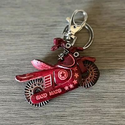 Red Motorcycle Keychain Genuine Leather Hand Crafted Western Accessory  J191 • $11.99