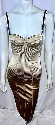 Vintage 2003 DOLCE & GABBANA Liquid Metal Gold Bustier Corset Dress Sz42 Run Xs • $2900