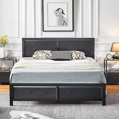 Twin Full Queen Size Metal Bed Frame Platform With Wooden Headboard Footboard • $147.93