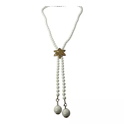 Vintage Sarah Coventry Necklace Gold Tone Etched Star Flower White Plastic Bead  • $7.99