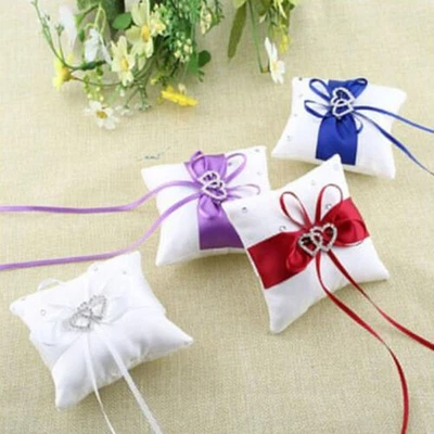 WEDDING RING CUSHION PILLOW Crystal Double Colour Heart Ring Bearer Pillow Decor • £3.67