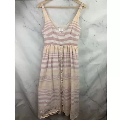 Mara Hoffman Button Front Midi Dress Sz 2 XS Pink Sand Stripe Basket Weave • $38