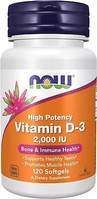Now Supplements Vitamin D-3 2000 IU 120 Softgels Free Shipping • $6.80