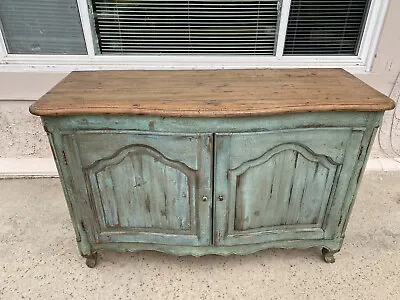 Brown Top Blue Base French Sideboard/Buffet Pine Wood W/Shelf Inside • $599