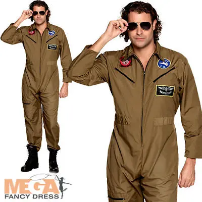 Jet Pilot Mens Fancy Dress Army Air Force Military Uniform Adults Costume New  • £21.99