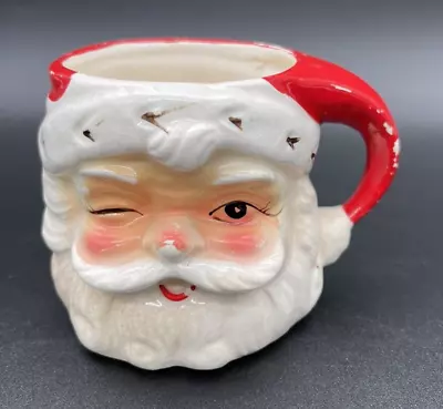 Vintage Inarco Ceramic Santa Claus Head Mug Japan MCM Christmas Winking AS IS • $19.99