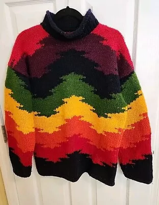 Vintage Jumper Hand Knitt Sweater Mens Womens Rainbow Pride Hippie LGBTQ+ Wool • $23.99