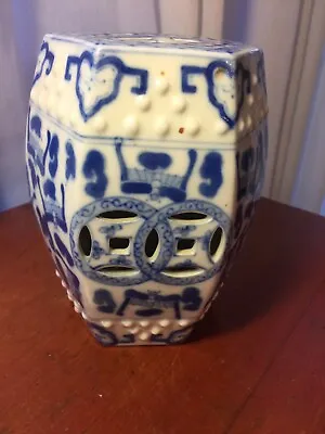 $125 • Buy Vintage Chinese Canton Blue & White Porcelain Mini Garden Seat/Barrel