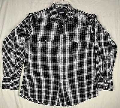 Wrangler Mens Pearl Snap Shirt Long Sleeve Western Plaid Black White Size Large • $17.50