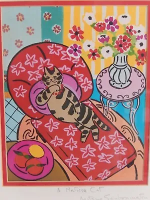 A Matisse Cat By Mitsuo Sanbonmatsu Signed Print 10  X 8   • $79