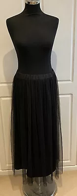 BNWT PRIMARK Black Sheer Gathered Net Skirt With Stretch Underskirt - UK 10 • £7