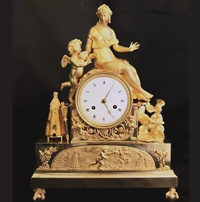 Exquisite French Empire Ormolu Gilded Mantel Clock  Amor Stung By A Bee  • $4700