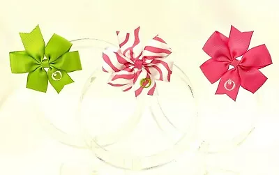 3 Personalized Hair Bow Lot 2.75  Spring Girls Monogram Green/Pink Initial O • $9.99