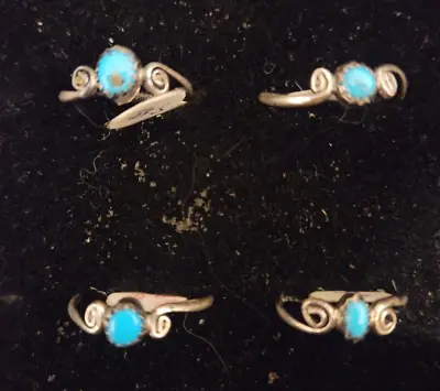 Vintage Navajo Turquoise Sterling Silver Curled Wire Ladies Ring Sizes 568 9 • $11.75