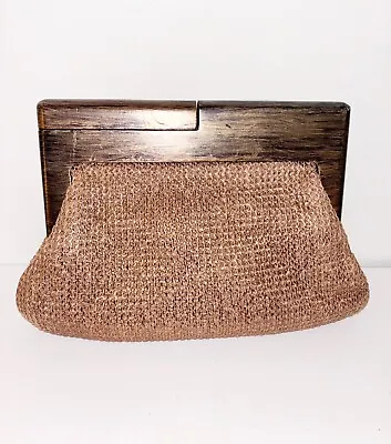 Melie Bianco Raffia Woven Copper Rose Gold Clutch Purse Sparkly • $40