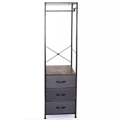 Industrial Style Tall Hallway Storage Rack With 3 Grey Linen Drawers.Metal Frame • £54.99