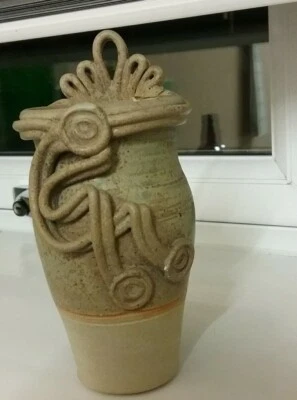 Unusual Studio Pottery Stoneware Vase / Wall Mounted Impressed Mark • £6