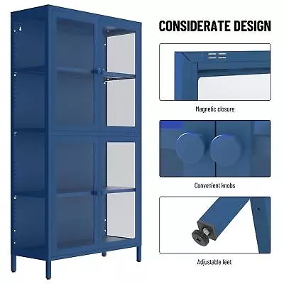 4Glass Door Storage Cabinet W/Adjustable Shelves&Feet ColdRolled Steel Sideboard • $263.69