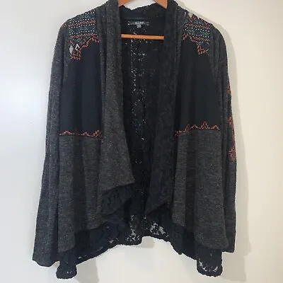 Miss Me Mixed Media Cardigan Womens Small Black Knit With Lace Accents Boho • $15