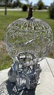 Vintage Tunisian Balloon Dome Ornamental Bird Cage Wood Wire 60s Moroccan Large • $59.99