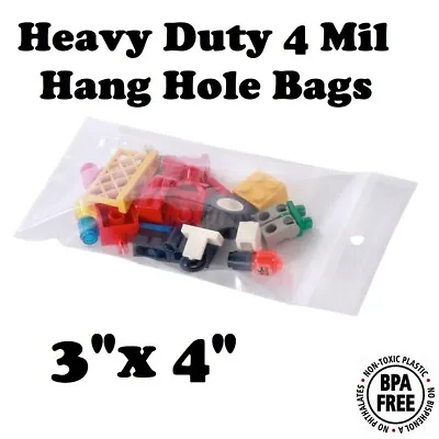 3  X 4  Zip Seal Reclosable 4Mil Plastic Top Lock Bags Hang Hole Jewelry 4 Mil • $0.99