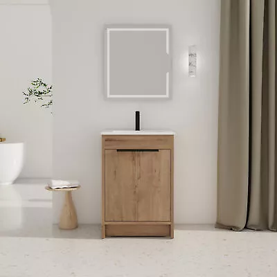 24 Freestanding Bathroom Vanity W/White Ceramic Sink With Doors Imitative Oak • $440.49