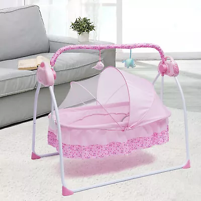 Electric Baby Crib Shaker Cradle Swing Sleep Bed Rocking Chair 5 Gears W/Music • £78