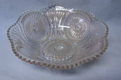 CLEAR GLASS BOWL Vtg 8.5  D Art Deco Scallop Saw Tooth Rim Circles Pattern (A1) • $34.95