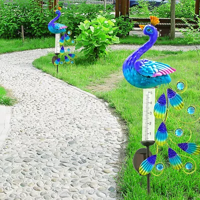 Garden Solar Light Iron Peacock Rain Gauge Lawn Stake Landscape Lamp Ornament UK • £11.94