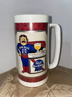 Vintage Pabst Blue Ribbon Beer Thermo-serv Cool Blue Stein Mug 6.5  Tall • $12.99