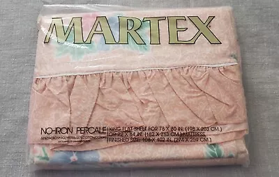 New Vintage Martex King Flat Sheet Peach Pink Blue Floral Ruffle • $29