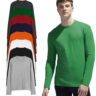 £7.99 • Buy Mens Long Sleeve T-Shirt 100% Cotton Plain Crew Round Neck Casual Tee Tops S-3XL