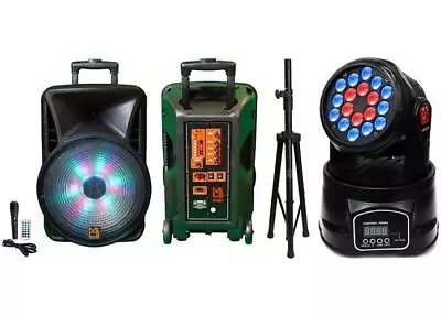 MR DJ DJ12BAT+ 12  Portable Bluetooth Speaker + Speaker Stand + 18-LED Moving He • $239.99