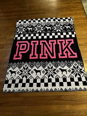Victoria's Secret Pink 50  X 60  Cozy Fleece Blanket Dog Neon PINK Logo NIP • $18