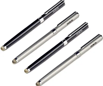 2-in-1 Stylus Pen Universal Use Meko Micro Fiber Tip Fine Ball Pen Black Silver • $7.99