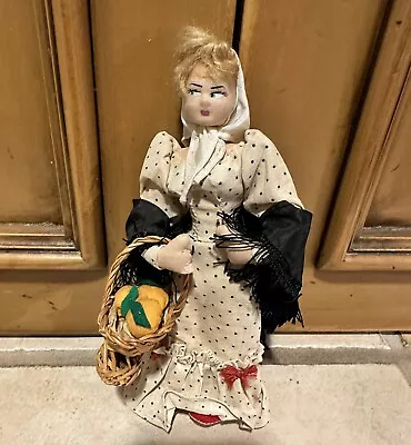 Vintage European Woman Girl Doll Hand Painted Cloth Face 8” Tall With Oranges • $19.99