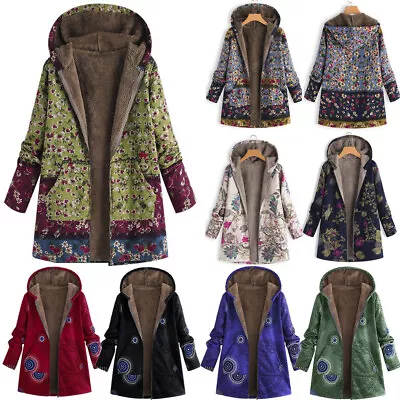 Winter Women Warm Fleece Lined Hooded Jacket Parka Floral Coat Jacket Outwear • $37.96