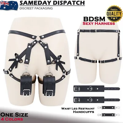 BDSM Bondage Body Harness Belt Kit Handcuffs Waist Leg Lock Restraints Sex Toy • $24.99