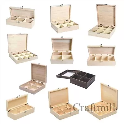 Plain Wooden Storage Boxes Compartments - Beads Jewellery Tea Fishing Tackle • £23.40