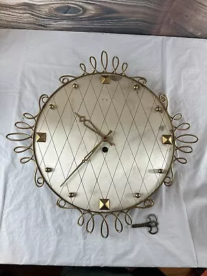 Vintage 1950s German Mid Century Brass Metal Swirly Design Wind Up Clock W Key • $125.99