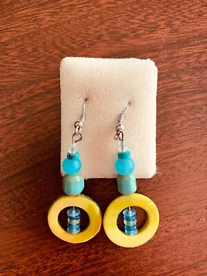 Earrings Pierced Genuine Mother Of Pearl And Turquoise High Quality Artisan Made • $13.96