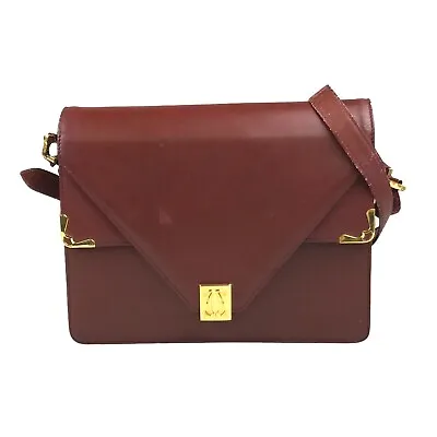 $0.99 • Buy Cartier Bag Shoulder Bag Leather Brown Dark Red Authentic