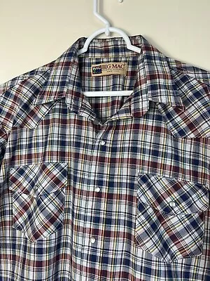 Vintage Big Mac Flannel Shirt Mens Large Red Blue Plaid Pearl Snap Workwear • $15.98