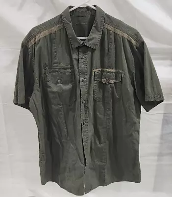 Marc Ecko  Men's Short Sleeve Button Down Shirt Khaki Green Tan POCKETS CAMP XL • $24.25