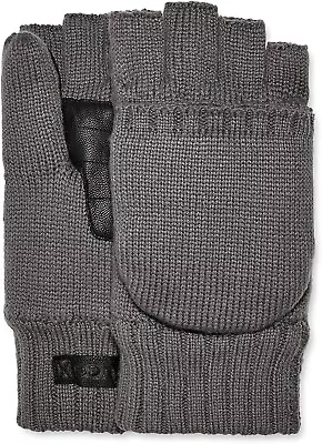 UGG Knit Flip Mitten With Leather Palm Patch Extreme Cold Weather Gloves Grey L • $33.99