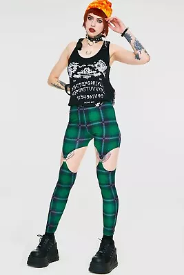 Jawbreaker Round In Circles Plaid Harness Leggings S M L Xl Xxl Green Rock Chic  • $46.67