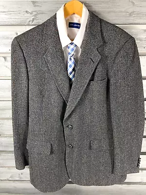 Vtg 80s Hart Schaffner Marx Gray Wool Herringbone Tweed Blazer Jacket Mens 40-42 • $39.99