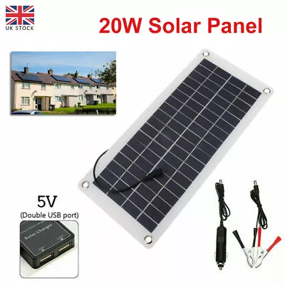 20W Solar Panel 12 Volt Trickle Battery Charger For Car Van Caravan Boat Kit UK • £15.04