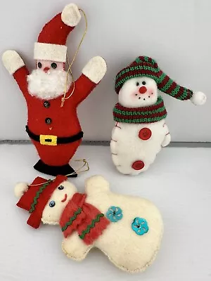 Vintage Handmade Christmas Ornaments Santa Snowman Felt • $11.99